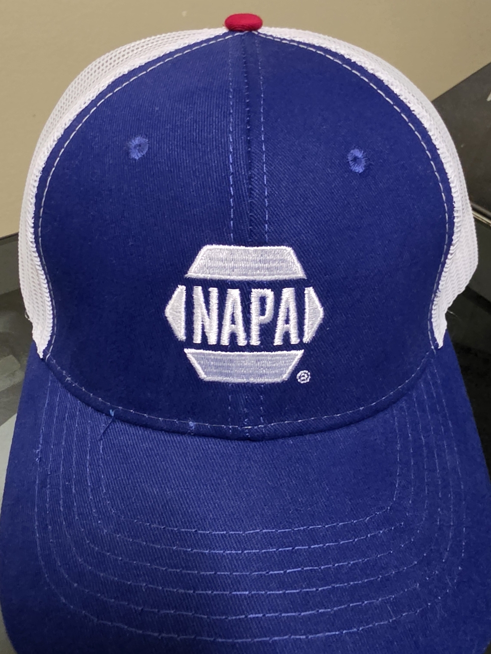 NAPA Blue/White Trucker Hat Mesh Back Adjustable One Size USA Flag Patch
